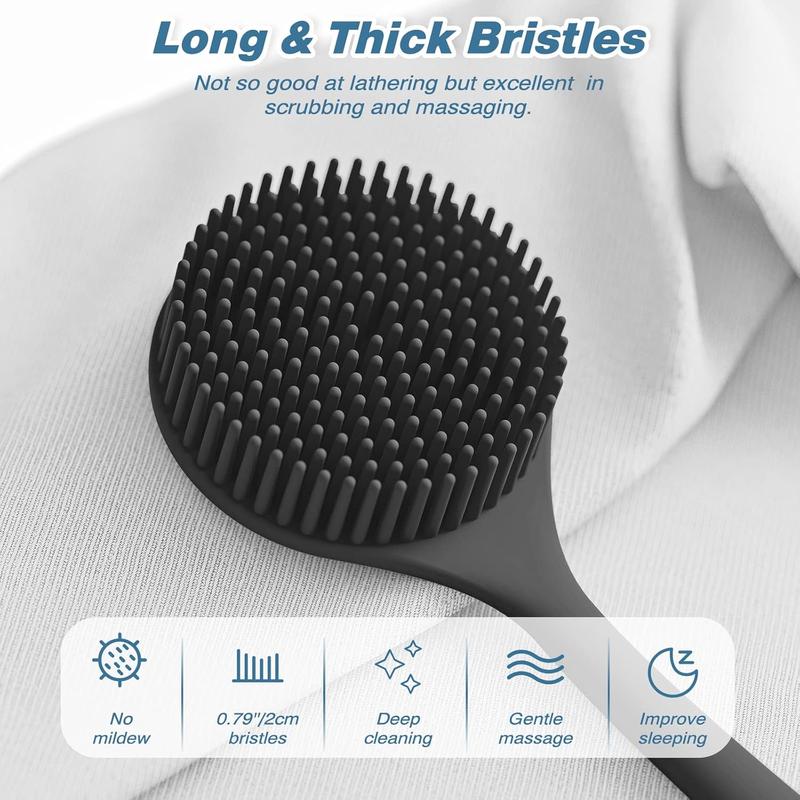 Scrubber(Thick Bristles) & Soft Bath Glove Set, Super-  Scrubber & Super-Lathering Shower Brush Combination, with a Free Hook.(Black)