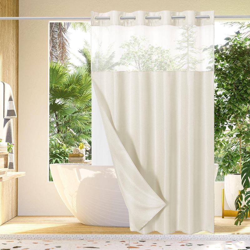 Waffle Textured Shower Curtain, 1 Count Modern Waterproof Removable Shower Curtain, Bathroom Supplies for Home Hotel Salon Decor