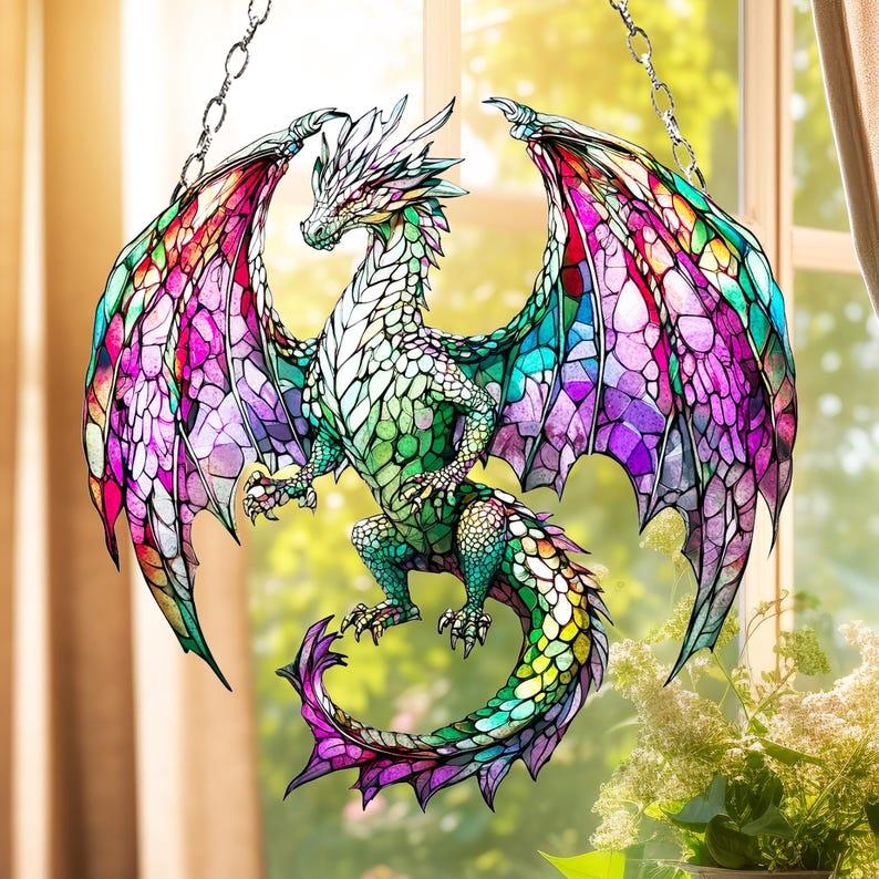 Green Dragon ACRYLIC SUNCATCHER Dragon Inspired Art, Fantasy Dragon Window Hanging For Dragon, Dragon Lover Gift Dragon Wall