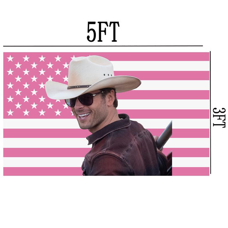 Pink American Flag Cowboy Glen Powell Flag 3 × 5 feet for indoor and outdoor college dormitories, bars, music parties