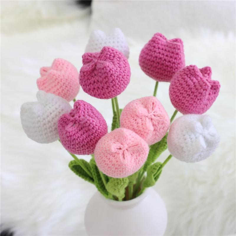 Christmas Room Decor Crochet Tulip Flower without Vase, 10pcs Artificial Fiber Flower, Knitted Tulips, Flower Arrangement, Gender Neutral Products, Decorative Flower, Home Decor Tulip Flowers, Fall Decor