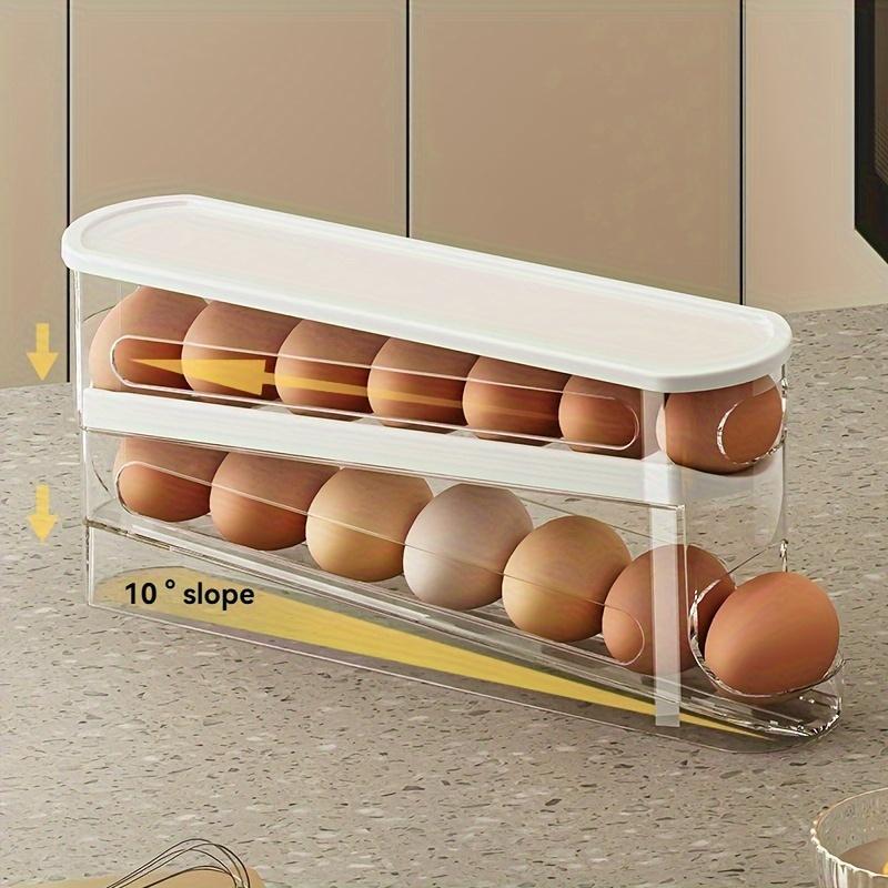 Clear Double Layer Egg Storage Box, 1 Count Space Saving Rolling Egg Holder, Egg Organizer, Egg Storage Rack for Refrigerator Side Door, Kitchen Egg Organizer