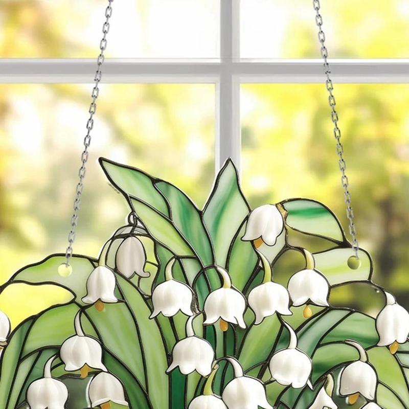 Glass Style Acrylic Window Hanging Decor, 1 Count Exquisite Elegant Flower Design Hanging Ornament, Home Decor for Living Room Bedroom Garden