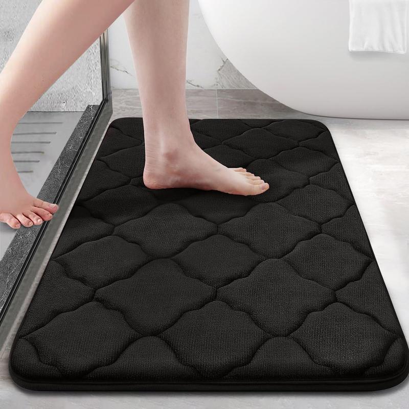 Bath Mat Rug 24x16, Ultra Soft Non Slip and Absorbent Bathroom Rug, Machine Wash Dry, Comfortable, Thick Bath Rug Carpet for Bathroom Floor, Tub and Shower, Black