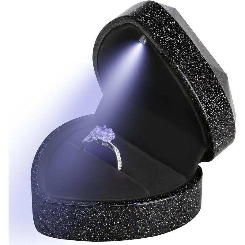 Heart Shaped Ring Gift Box with LED Light, Velvet Earrings Jewelry Case with Light, Jewellry Display Box for Wedding, Engagement Organiser