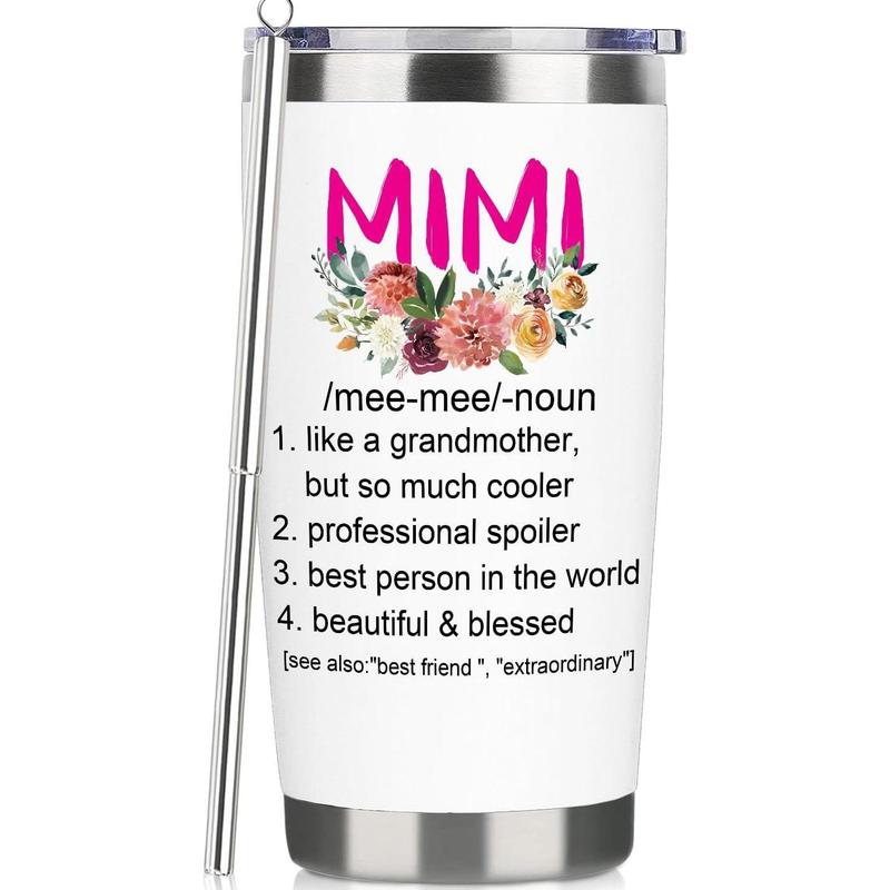 Best Mimi Gifts From Grandson Funny Travel Tumbler Gifts for Mimi From Granddaughter Christmas Birthday Presents From -20oz White Mimi Water Cup With Straw and Lip