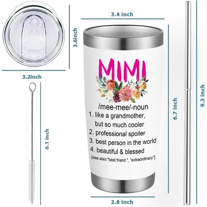 Best Mimi Gifts From Grandson Funny Travel Tumbler Gifts for Mimi From Granddaughter Christmas Birthday Presents From -20oz White Mimi Water Cup With Straw and Lip