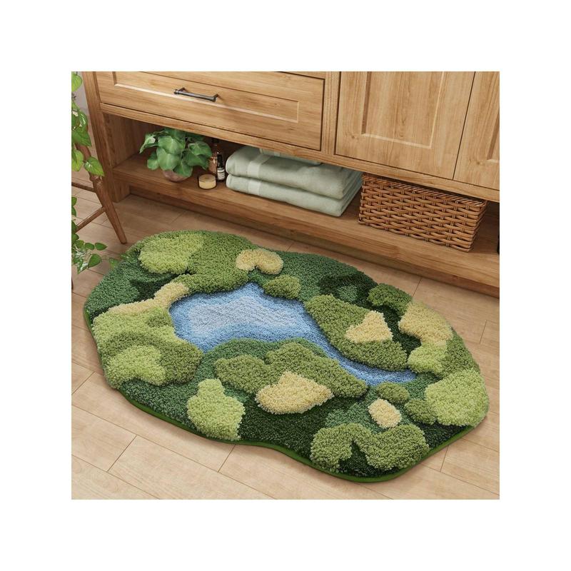 [SN-Hot Picks]  Moss Bath Mat, Ultra Thick Soft Green Bathroom Rug, Water Absorbent Non Slip Microfiber Bath Rugs For Bathroom Floor, Shower, Sink, Bedroom, 20