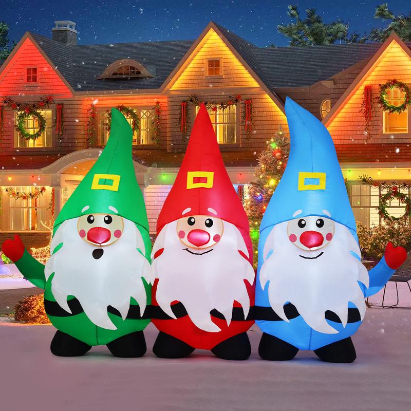 Christmas Gnome Inflatables with Built-in LED Lights for Outdoor Lawn Garden Decorations 6 FT - Fast Inflate and Safe