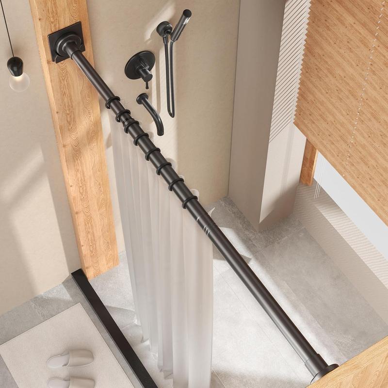 Black Shower Curtain Rods No Drilling,1 Inch Diameter Adjustable Tension Rods for Windows 31 to 56 Inch,Shower Rod for Bathroom,Closet Rod,with 2 Holders,No Rust