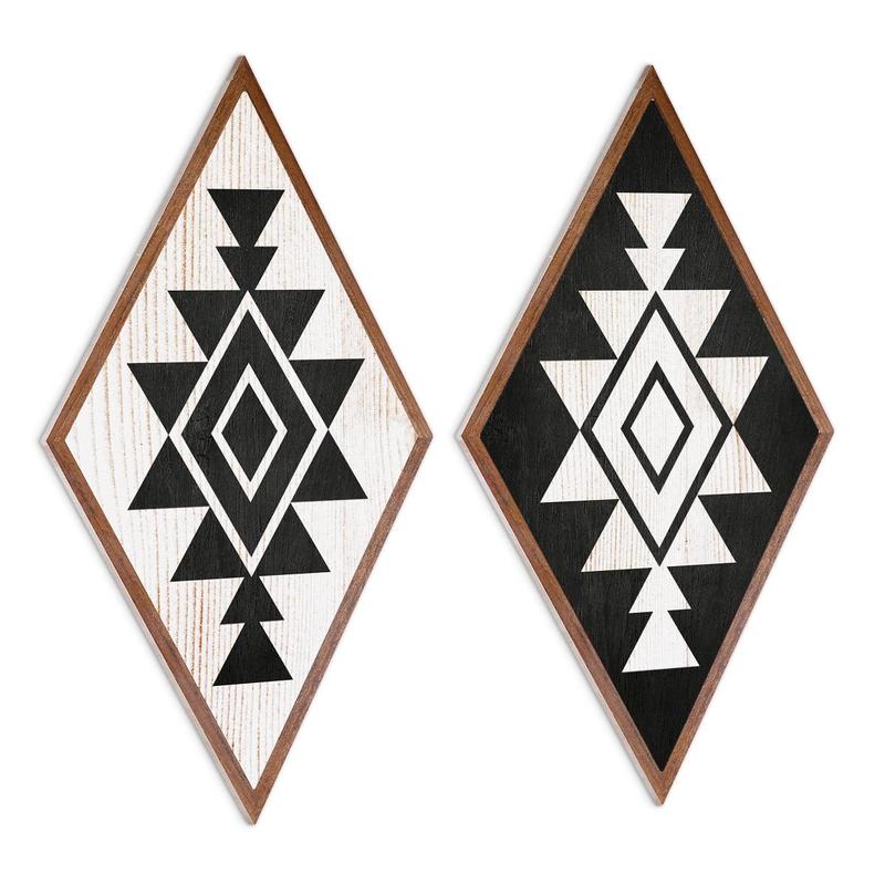 2pcs Farmhouse Geometric Pattern Wood Plaque, Aztec Style Wall Art Prints, Wooden Poster For Living Room Home Decor