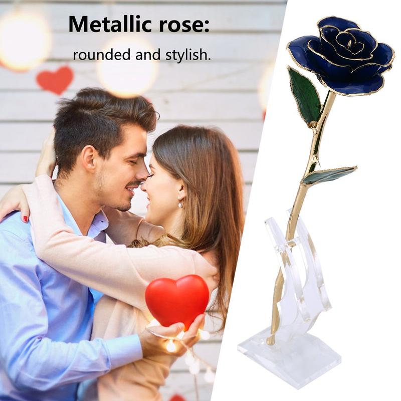 Love Forever Long Stem Gold Foil Trim Rose Flower With Bracket Room Decor For Valentine's Day & Mother's Day & Anniversary