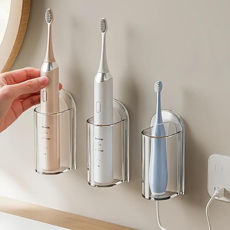 Electric Toothbrush Holders, Wall Mounted Tooth Brushing Holder for Bathroom, Self Adhesive Electric Toothbrush Organizer Space Saver (1Pcs Clear)