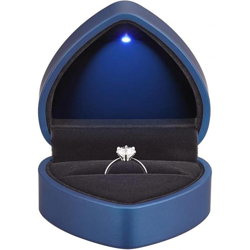 Heart Shaped Ring Gift Box with LED Light, Velvet Earrings Jewelry Case with Light, Jewellry Display Box for Wedding, Engagement Organiser