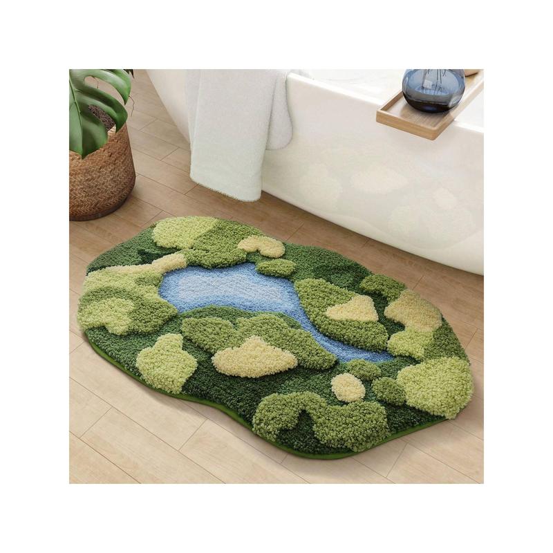 [SN-Hot Picks]  Moss Bath Mat, Ultra Thick Soft Green Bathroom Rug, Water Absorbent Non Slip Microfiber Bath Rugs For Bathroom Floor, Shower, Sink, Bedroom, 20