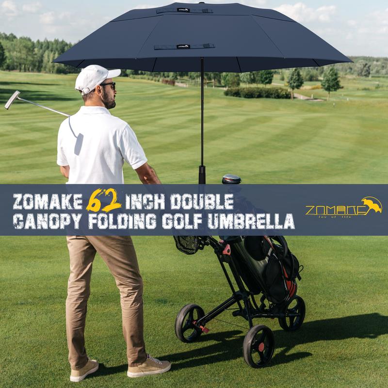 Golf Umbrella 62 Inch Compact  - Automatic Foldable Large Travel Golf Umbrellas Windproof Double Canopy Vented, Collapsible Golf Umbrella for Men Women by ZOMAKE