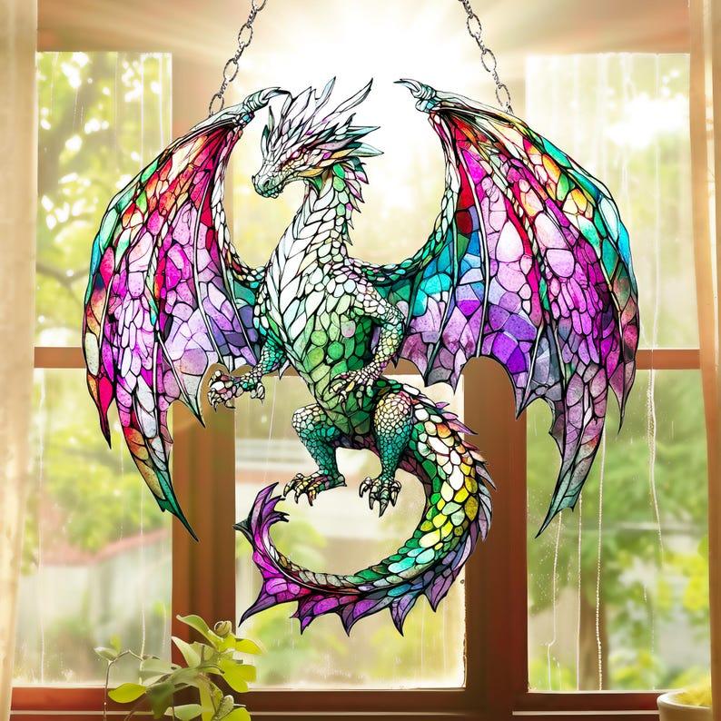 Green Dragon ACRYLIC SUNCATCHER Dragon Inspired Art, Fantasy Dragon Window Hanging For Dragon, Dragon Lover Gift Dragon Wall