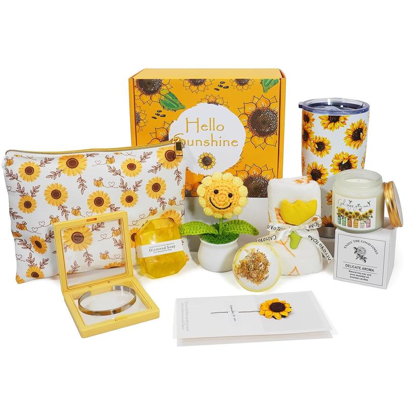 Sunflower Gifts for Women, 11 count Sending Sunshine Gifts Package, Birthday Gifts for Women, Get Well Soon Care Gifts Package After , Inspirational Gifts for Women Friends, Sympathy Gift Baskets