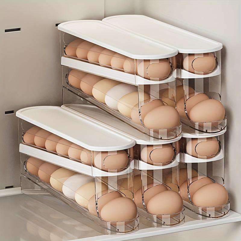 Clear Double Layer Egg Storage Box, 1 Count Space Saving Rolling Egg Holder, Egg Organizer, Egg Storage Rack for Refrigerator Side Door, Kitchen Egg Organizer