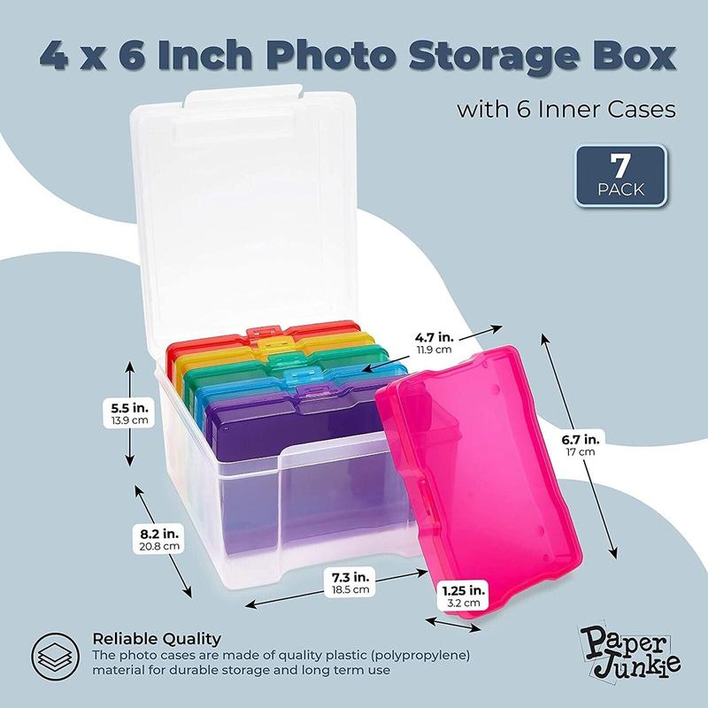 Photo Storage Box Organizer Container for 4x6 Pictures, 6 Inner Cases (7 Pieces)