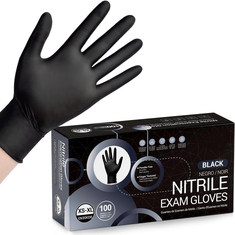 Disposable Nitrile Exam Gloves, Black Nitrile Gloves Disposable Latex , Cooking & Esthetician, Food-Safe Rubber Gloves, Powder Free, Non-Sterile, 100-ct Box