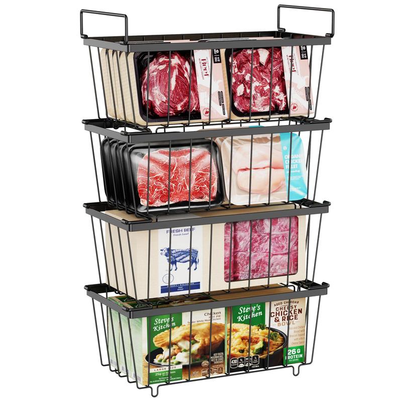 Deep Freezer Organizer Bins, Stackable Baskets for 7 Cu.FT Deep Chest Freezer Sort Frozen Meats, with Handle Add Space Easy Reach Boxes