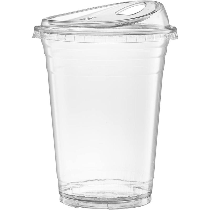 Comfort count [count of 50] 16 oz. Crystal clear plastic cup with strawless straw lid