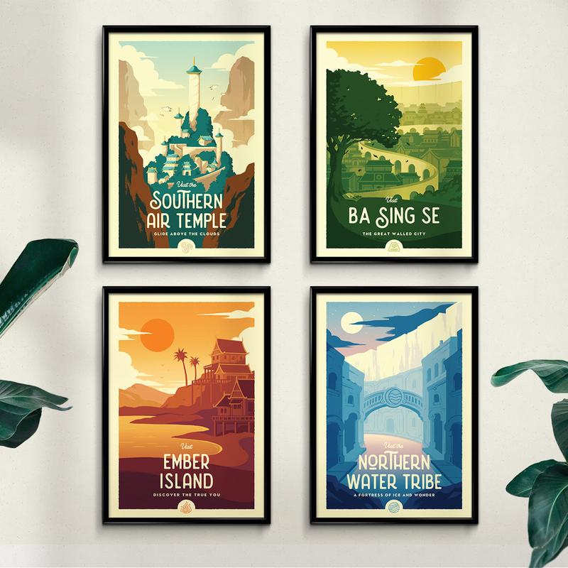 Avatar Retro Travel Poster Bundle - Wall Decor Artwork Gift ATLA