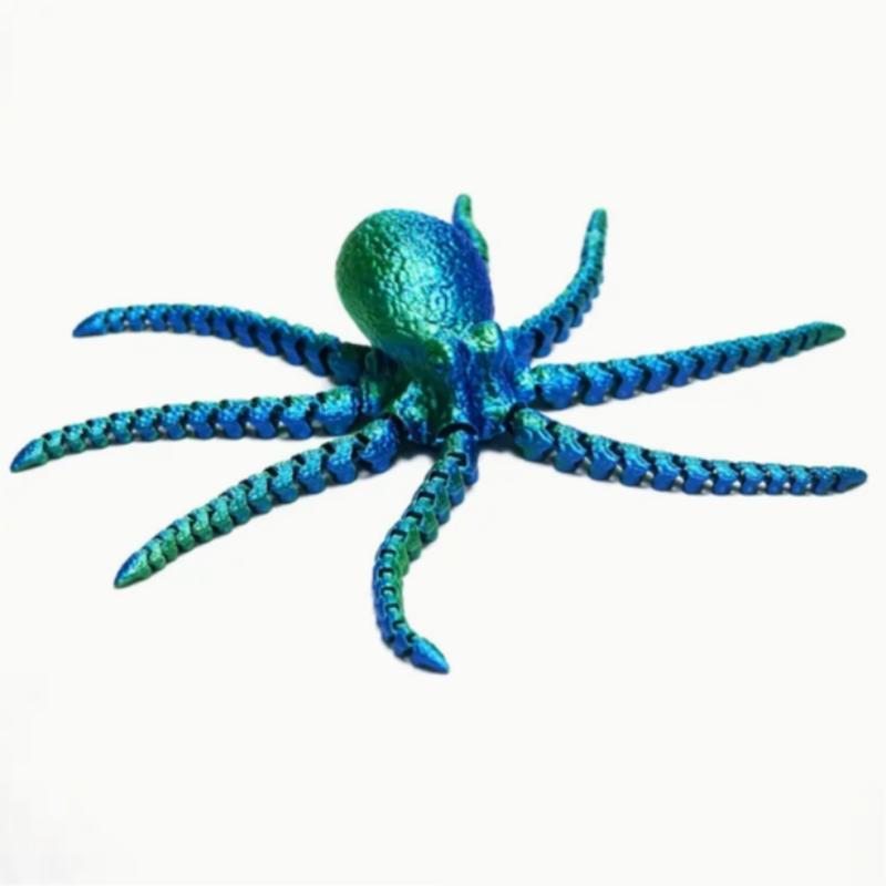 3D Printed Octopus Design Ornament, 1 Count Creative Laser Colorful Flexible Animal Toy, Decorative Ornament for Home Office Desk, Home Decor Supplies