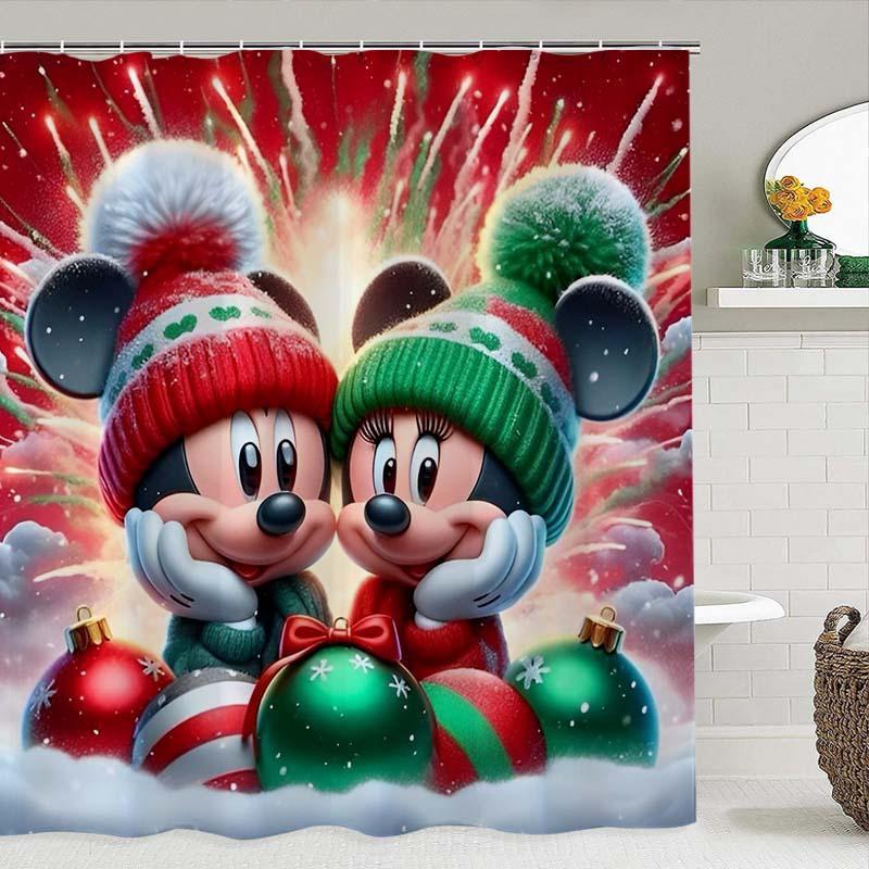 Mickey & Minnie Mouse Pattern Shower Curtain, 1 Count Waterproof Bathroom Curtain with Hooks, Bathroom Decor for Home Hotel Salon Dormitory