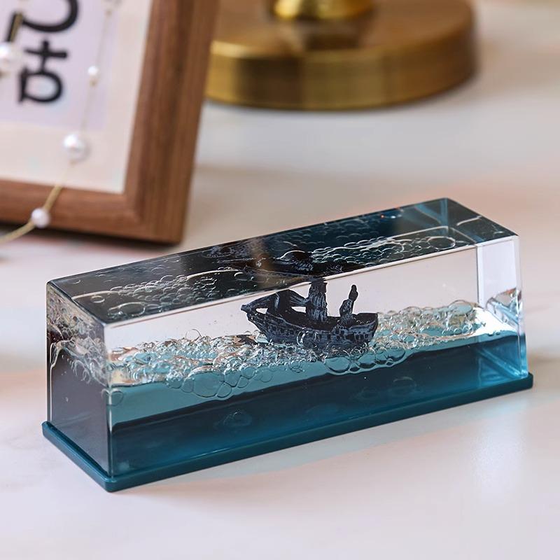 Glass Pirate Ship Ornament - Classic Style Figurine for Home Decor Gift