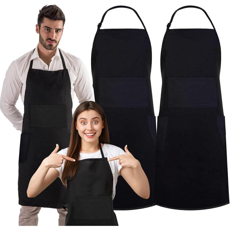 Cotton Black Bib Apron 2 Pack with 4 Pockets Adjustable Straps Cooking Baking BBQ Art Aprons for Women Men Adults