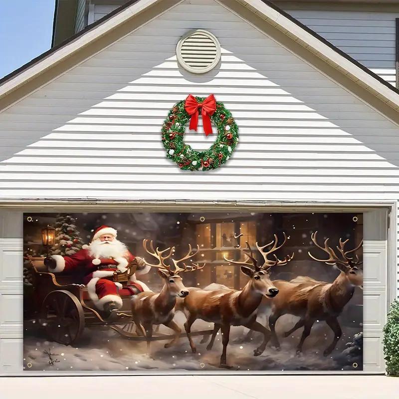 Christmas Themed Garage Door Cover, 1 Count Windproof & Snowproof Garage Door Banner, Festive & Party Supplies for Home & Warehouse