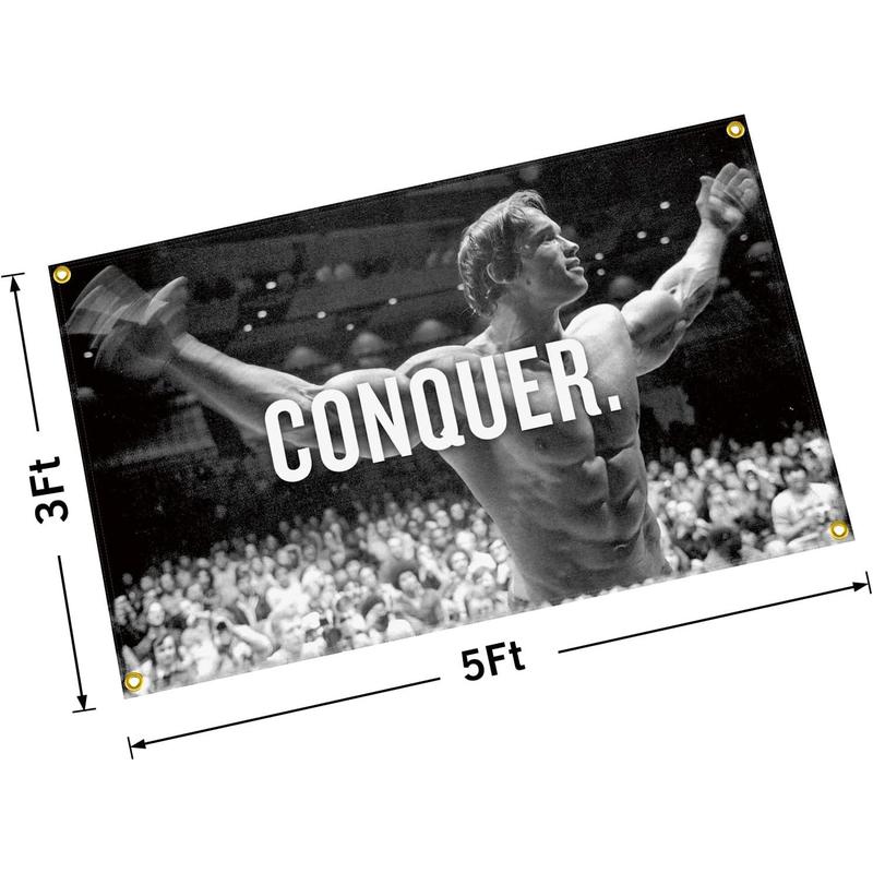 Conquer Flag for Arnold Schwarzenegger 40x60inch Funny Poster Banner Wall Outdoor Hanging Flag for College Dorm Room Decor