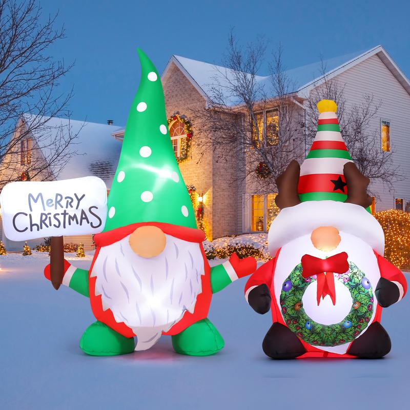 Christmas Gnome Inflatables with Built-in LED Lights for Outdoor Lawn Garden Decorations 6 FT - Fast Inflate and Safe