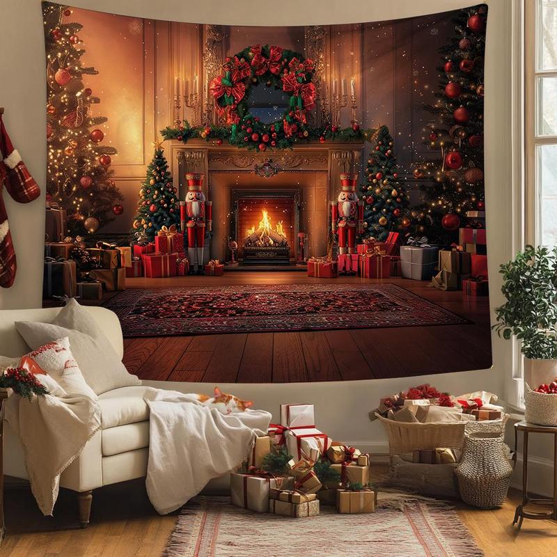 Christmas Themed Tapestry, Fireplace Pattern Wall Hanging, Wall Decor for Home Living Room Bedroom, Home Decor, Room Decor, Bedroom Accessories