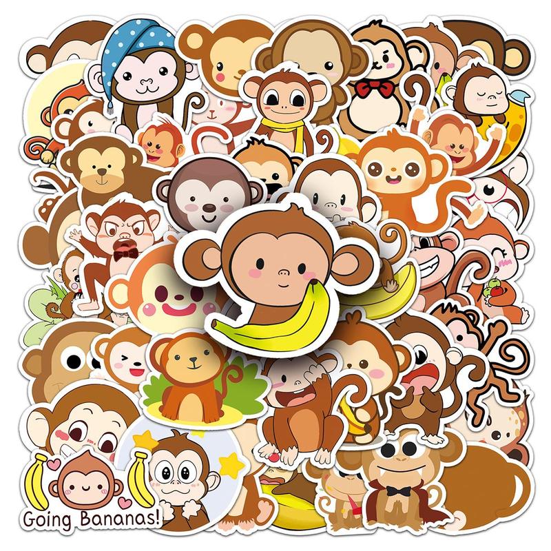 50pcs set Cartoon Monkey Pattern Sticker, Waterproof Self Adhesive Decor Paper, Decor Sticker, Greeting Card Water Bottle Laptop Phone