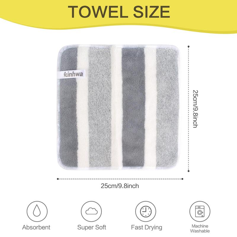 Microfiber Cleaning Cloths, 10pcs Gray and White Stripe Style Kitchen Wipes for Drying Dishes, Absorbent and Non-tracking, Reusable