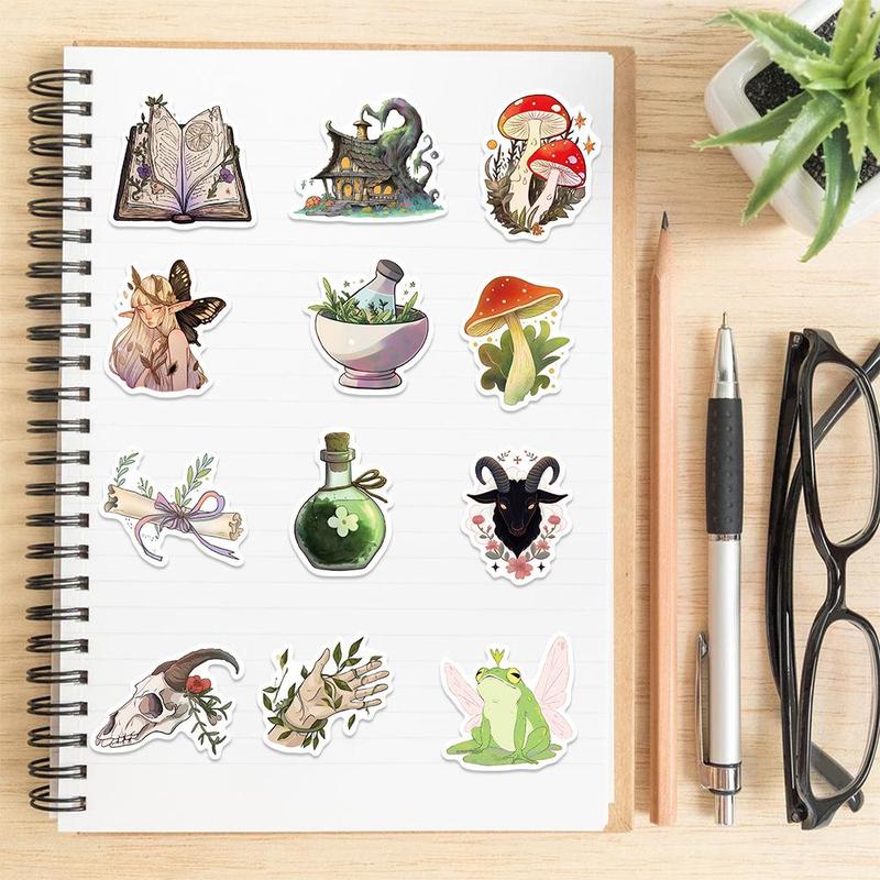 Magic Series Sticker, 50pcs set Forest Mystical Magic Witch Aesthetic Sticker, Self Adhesive Removable Sticker for Water Bottle, Laptop & Scrapbook