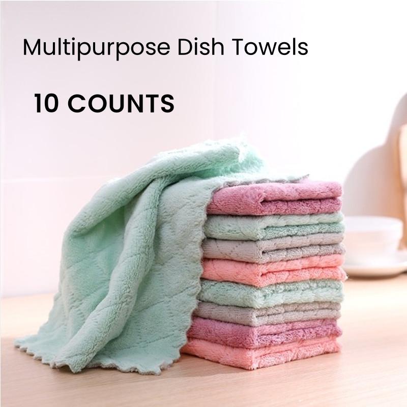 10 Counts Kitchen Towels，Coral Velvet Dishtowels Multipurpose Reusable Dish Cloths, Thickened Soft Cleaning Cloths Double-Sided Microfiber Cleaning Rags,Random Color Dish Towels Household