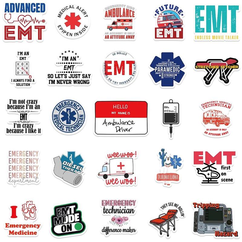 Emergency Medical Technician Sticker, 50pcs set Waterproof Self Adhesive Decor Paper, Decor Sticker for Gift Greeting Card Water Bottle Laptop Phone