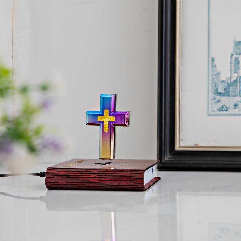 Magnetic Floating Cross Lamp with RGB Color-Changing Lights - Perfect for Home, Office, and Religious Decor