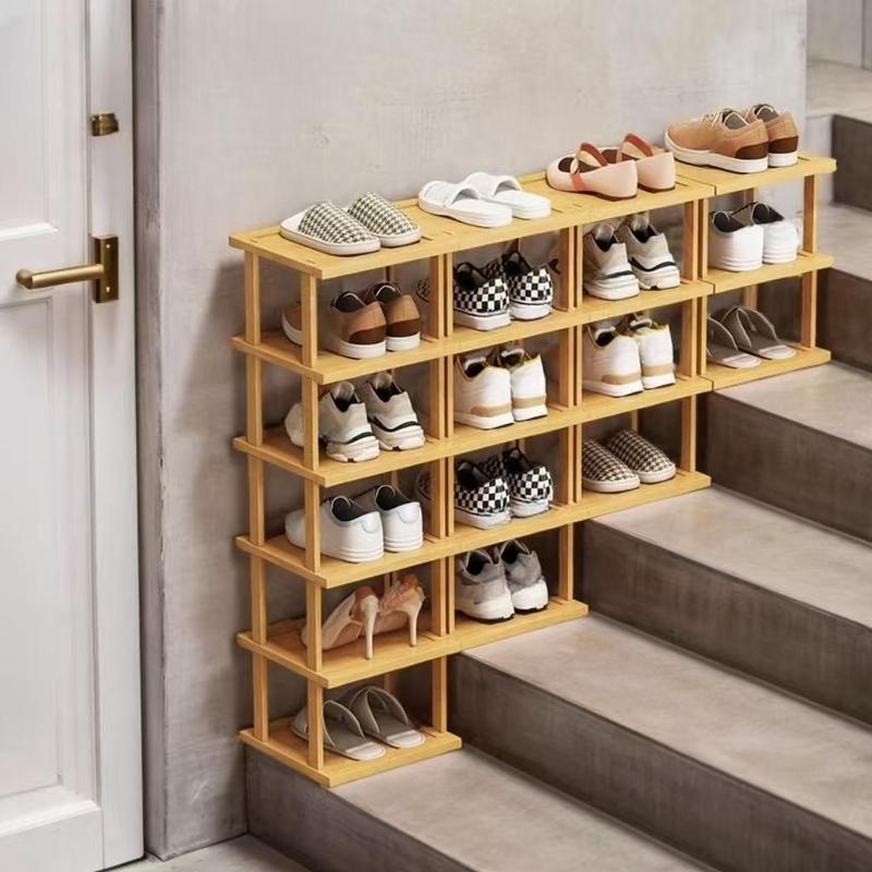 Bamboo Shoe Rack, 1 Count Multi-layer Vertical Narrow Stackable Shoe Storage Rack, Space Saving Shoe Organizer for Hallway, Entrance & Dormitory