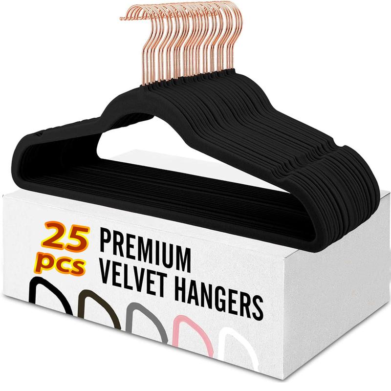 Velvet Pendant 25 Pack - Heavy Duty Black Hanger for Coats, Pants & Formal Wear - Non-Slip Pendant Set - Space-Saving Clothes Felt Pendant non-slip pants hangers & pegs hangers & pegs stable pants