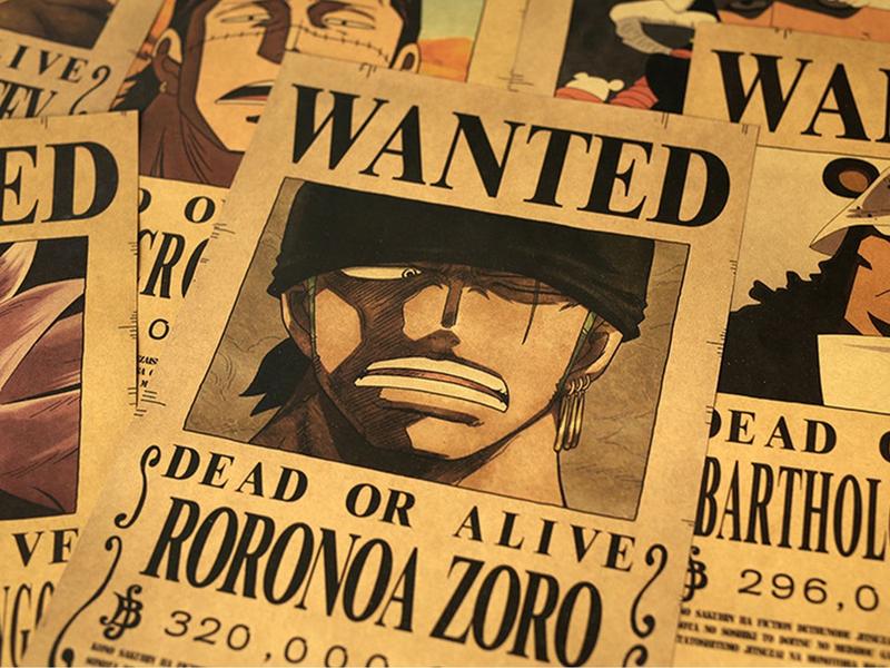 10PCS One Piece Anime Straw Hat Pirates Wanted Poster Vintage Kraft Pape Painting Living Room Bed Room Wall Decorate