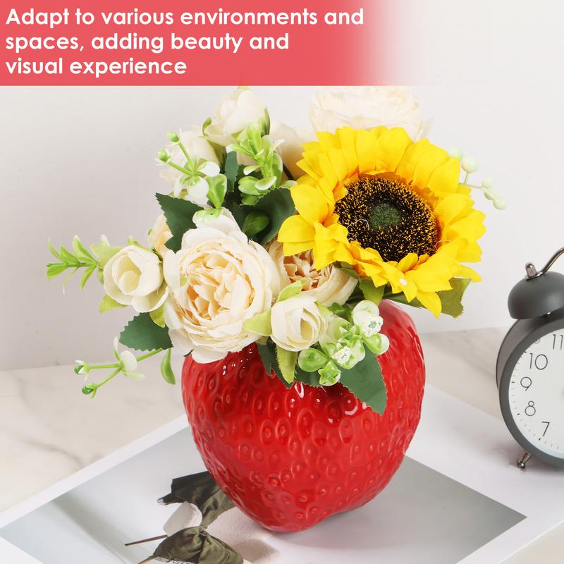 Strawberry Vase Ceramic Flower Vase Decorative Ceramic Vase Cute Strawberry Shape Vase Unique Vase for Flowers Realistic Strawberry Vase for Home Kitchen Office Decor Red