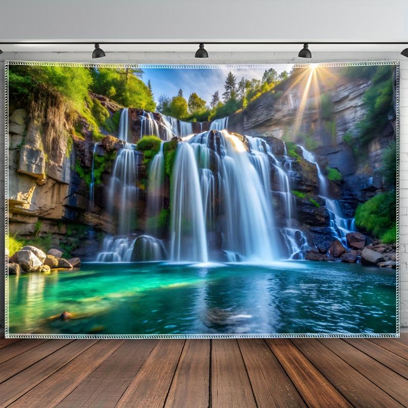 Christmas 2024 Ornament - Extra-Large Waterfall & Sunlit Landscape Tapestry - Polyester Wall Hanging for Living Room, Bedroom, Office Decor - Easy Install