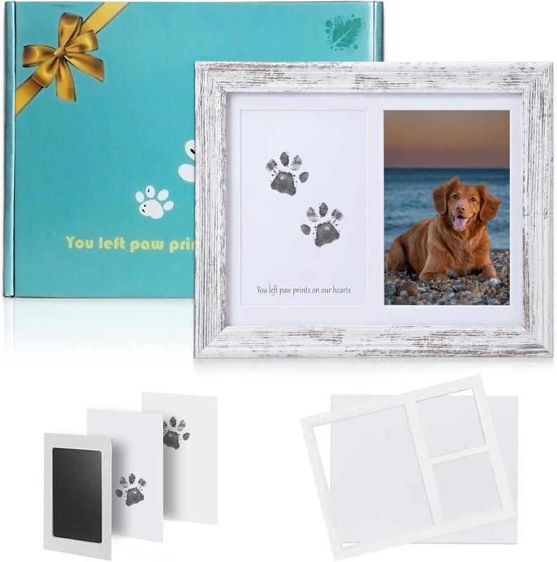 Dog Paw Print Kit Frame - Pet Memorial Picture Frame with Pawprints - Dog or  Paw Print Kit, Pet Keepsake Picture Frame for Pet Love Dog Memorial Gifts for Paw Print Frame, Sympathy Gift