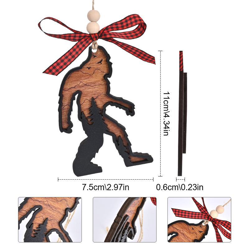 Wooden Sasquatch Design Hanging Ornament, 1 Count Christmas Themed Double Layer Hanging Pendant, Christmas Decoration for Home Car Christmas Tree