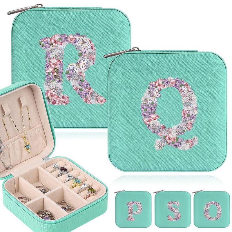 Letter Pattern Jewelry Storage Box, 1 Count Portable Jewelry Organizer, Travel Jewelry Cosmetics Storage Case, Jewelry Box, Home Organizer